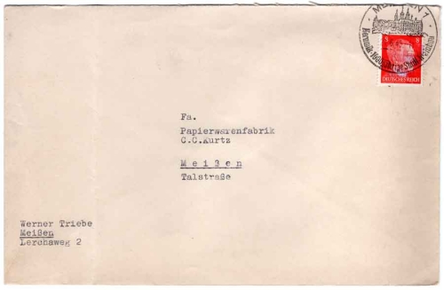 Meissen Michel 7 overprint "Deutschlands Verderber" as single franking on local letter o 21.6.1945