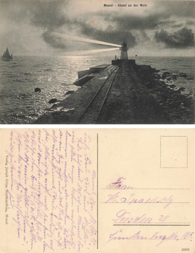 Memel pier with Klaipeda lighthouse used 1918
