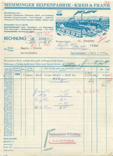 87700 Memmingen soap factory Kreh & Frank letterhead 17.12.1948