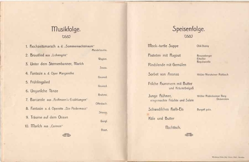 Menu card for a German American wedding in Bad Schandau in 1906