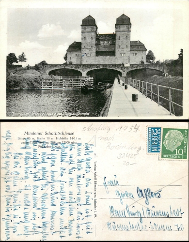 Minden lock of the Mittelland Canal gebr. 1954