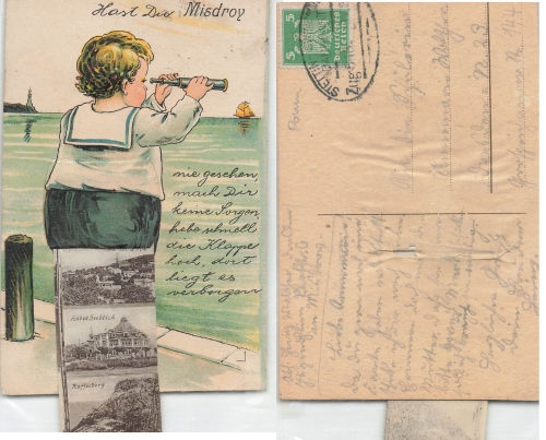 Misdroy Island Wollin Pomerania Leporello Card Child with Telescope Miedzyzdroje o 1923