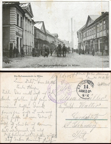 Mitau Latvia Kolonnenstrasse, field post mark o 8.6.1916