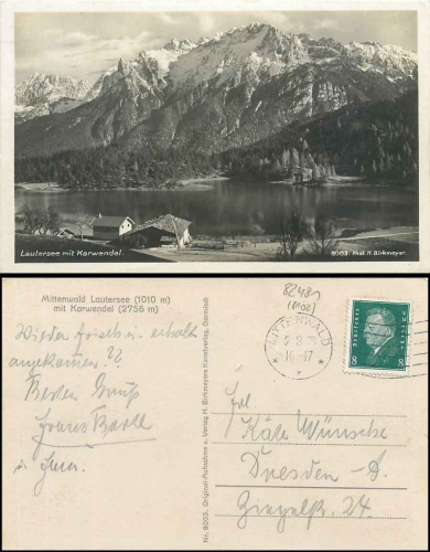 82481 Mittenwald, Lautersee mit Karwendel o 2.8.1929