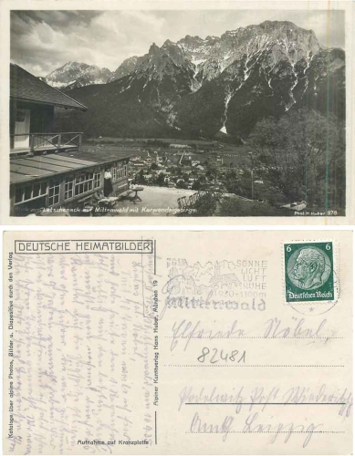 Mittenwald vom Latscheneck AK  o 16.9.1935