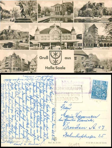 06193 Möderau via Halle (Saale) country postmark on postcard o 1959