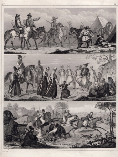 Mongolian national customs original steel engraving by Henry Winkles after G Heck around 1850