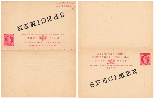 Montserrat Postcard one Penny SPECIMEN Antwort Ganzsache Victoria 1882