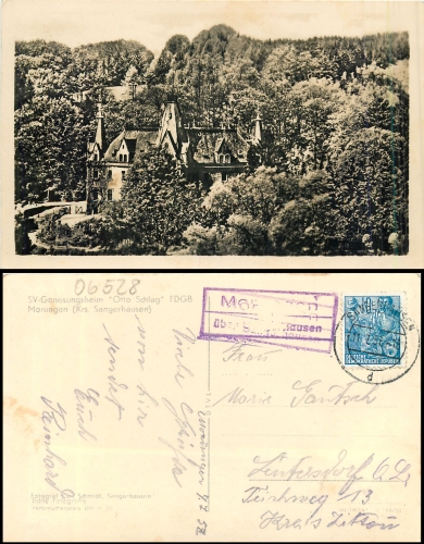 Morungen  SV Genesungsheim Otto Schlag FDGB Landpoststempel o 11.07.1957