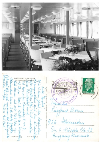 Motor ship "Cecilienhof" White Fleet Potsdam with on-board stamp around 1961