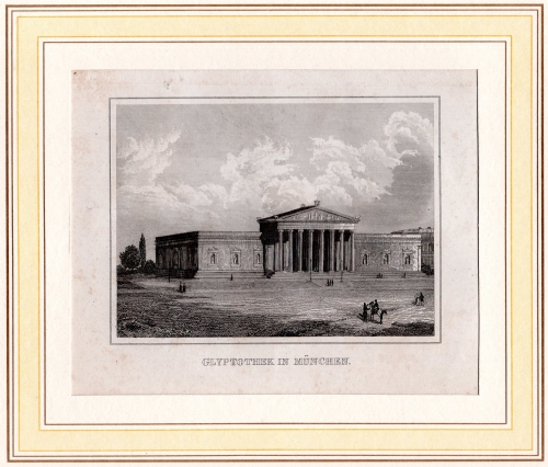 Munich Glyptothek original steel engraving around 1850 