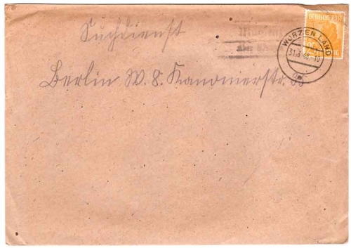 04808 Müglenz über Wurzen Landpoststempel o Wurzen Land 31.3.1948 an den Suchdienst Berlinhdienst Berlin