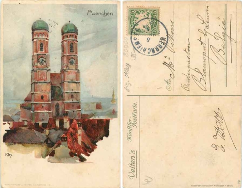 München Frauenkirche Künstlerkarte Heinrich Kley o um 1910