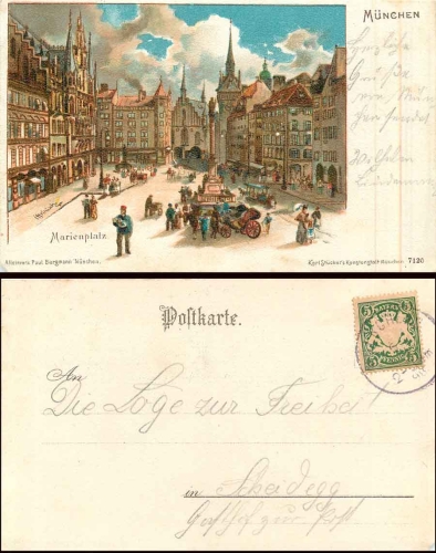 München Marienplatz, Künstlerkarte Karl Heinisch, o ca.1900