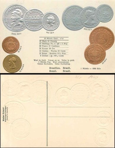 Brazil coin embossed card currency *approx. 1906