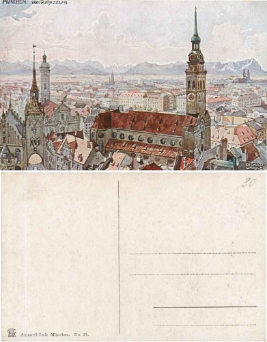 Munich from the city hall tower artist card Richard Wagner *ca.1920