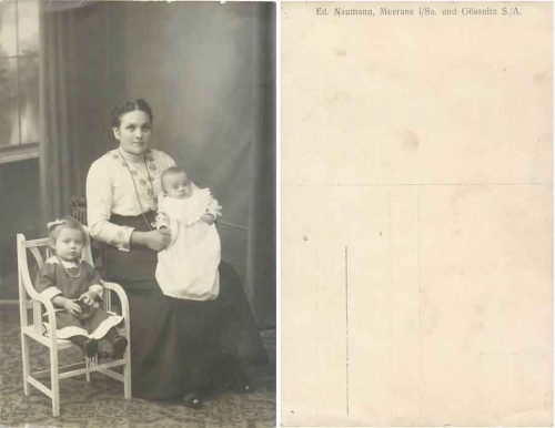 Mother with baby and toddler real photo card * ca. 1920