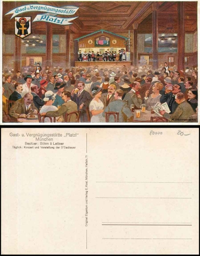 Munich restaurant "Platzl" artist card A. Herrmann * ca. 1920
