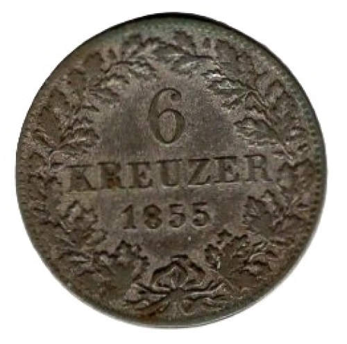Nassau Herzogthum 6 Kreuzer 1855 Adolph