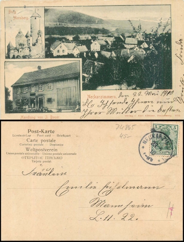 Neckarzimmern Handlung J. Bauer o 23.05.1910