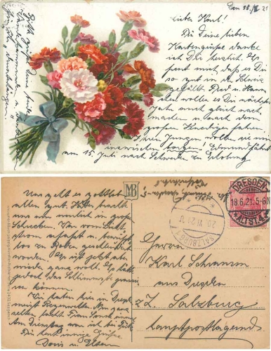 Carnation bouquet artist card o 20.6.1921