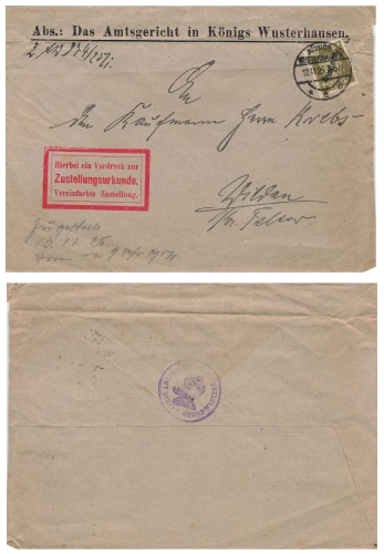 New imperial eagle 40 Pfennig official stamp Michel 110 on letter from Konigs Wusterhausen November 12, 1925