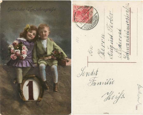 Neujahrsgrüße, Kinder mit Rosen, o 31.12.1919