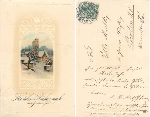 Neujahr Präge-Glückwunschkarte o 31.12.1913