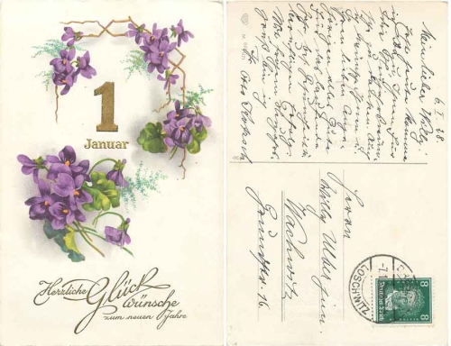 Neujahr Goldschnittprägekarte o 7.1.1928