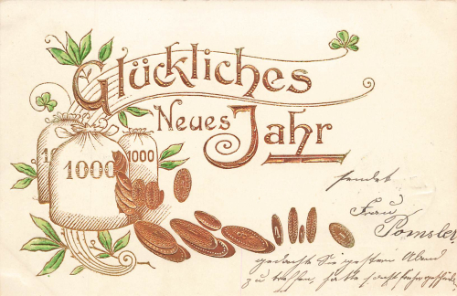 Neujahr Goldschnitt Prägekarte o 1.1.02