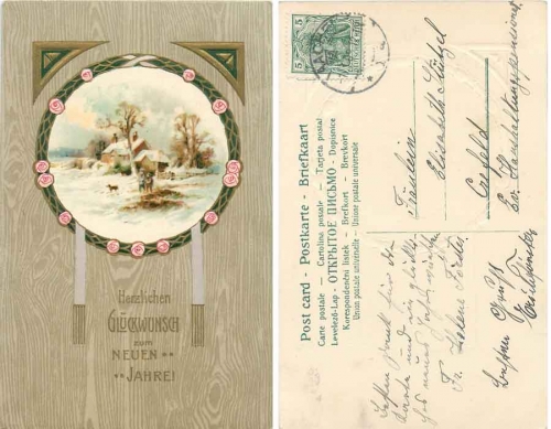 Neujahr Jugendstilkarte o 10.1.1908