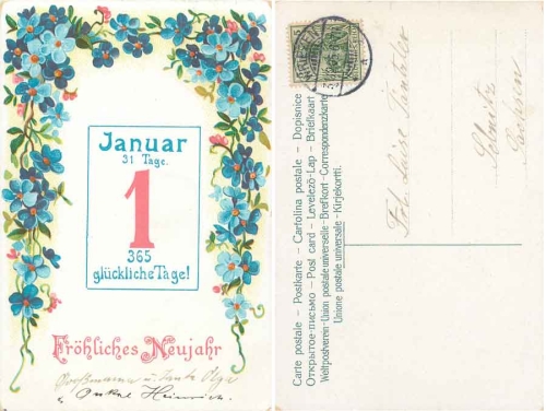 Neujahr 1.Januar Kalenderblatt o 31.12.1905