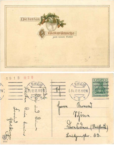 New Year embossed greeting card o 31.12.1913