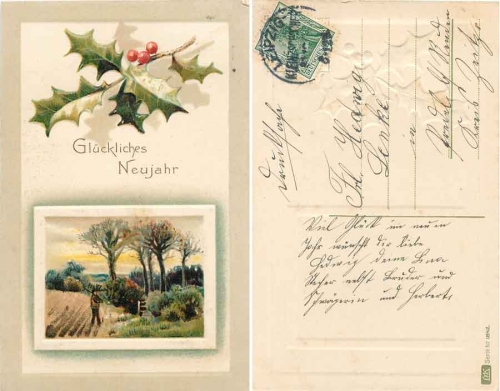New Year embossed greeting card o ca. 1912