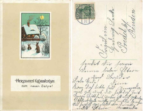 New Year rabbit greeting card o 12/31/1914