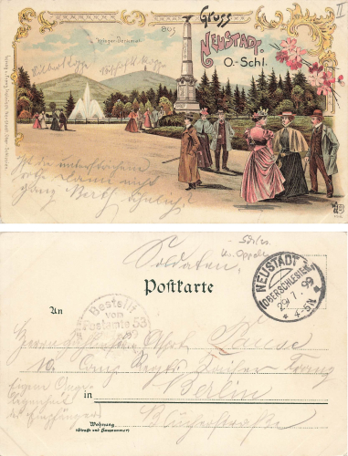 Neustadt Oberschlesien Krieger Denkmal Litho Prudnik o 1899
