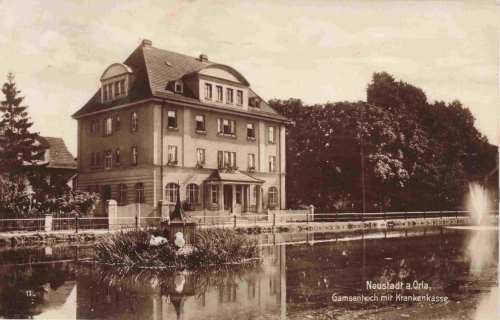 Neustadt Orla Gamsenteich mit Krankenhaus o 1928