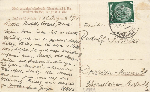 01844 Neustadt Sachsen Hohwaldschänke August Hille o 1933