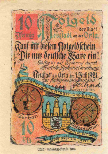 Neustadt an der Orla emergency money note, 1921