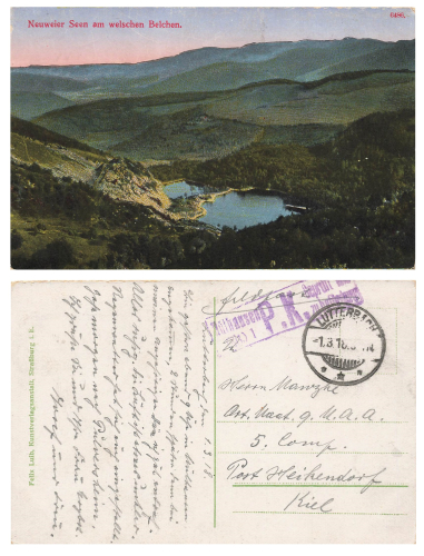 Neuweier Seen postal censorship P.K. Checked and to be transported to Mulhausen (Els.)1 o Lutterbach 1.3.1918