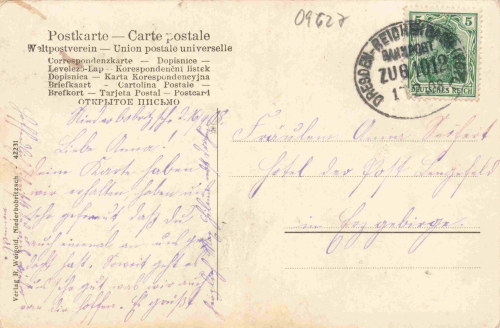 Niederbobritzsch, Saxony – Railway Post, Dresden–Reichenbach (Vogtland) line, Train 1012, 1908