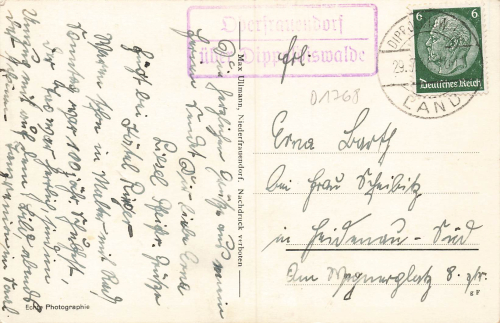 Niederfrauendorf Glashuette Landpoststempel Oberfrauendorf via Dippoldiswalde o 1936