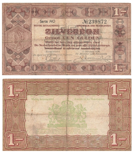 Niederlande 1 Zilverbon Gulden 1938 Banknote