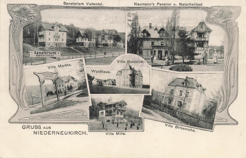 01904 Niederneukirch Lausitz Villa Martha Birkenruhe, Goldelse Art Nouveau postcard Railway post Schandau-Niederneukirch Train 992 1908