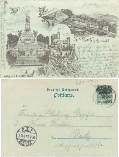 Niederwald memorial with rack railway Litho o 18.5.1898