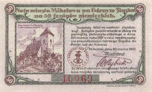 Nikolai Oberschlesien Notgeldschein Mikołów 1921