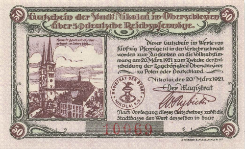 Nikolai Oberschlesien Notgeldschein Mikołów 1921