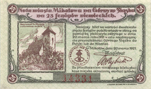 Nikolai Oberschlesien Notgeldschein Mikołów 1921