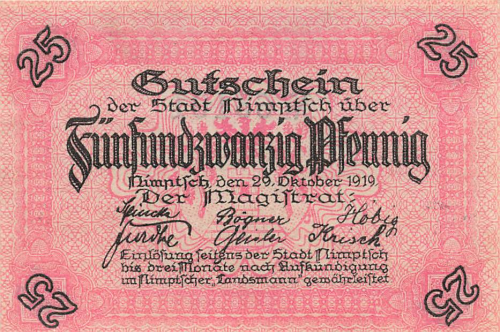 Nimtsch Notgeldschein Schlesien Niemcza 1919