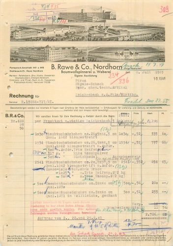 Nordhorn Baumwollspinnerei und Weberei B. Rawe & Co. Briefkopf mit Fabrikansicht 1949